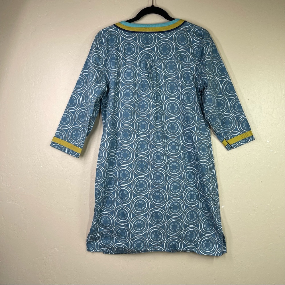 Boden Blue Circular Print Midi Dress with Yellow Trim - Picture 7 of 9